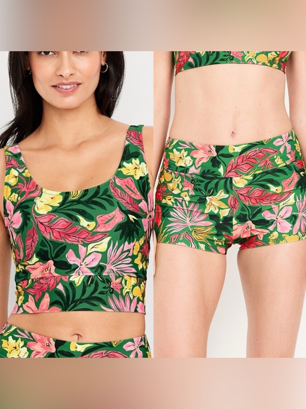 NWT Old Navy Matte Green Floral Swim 2 Piece Bikini Set Medium